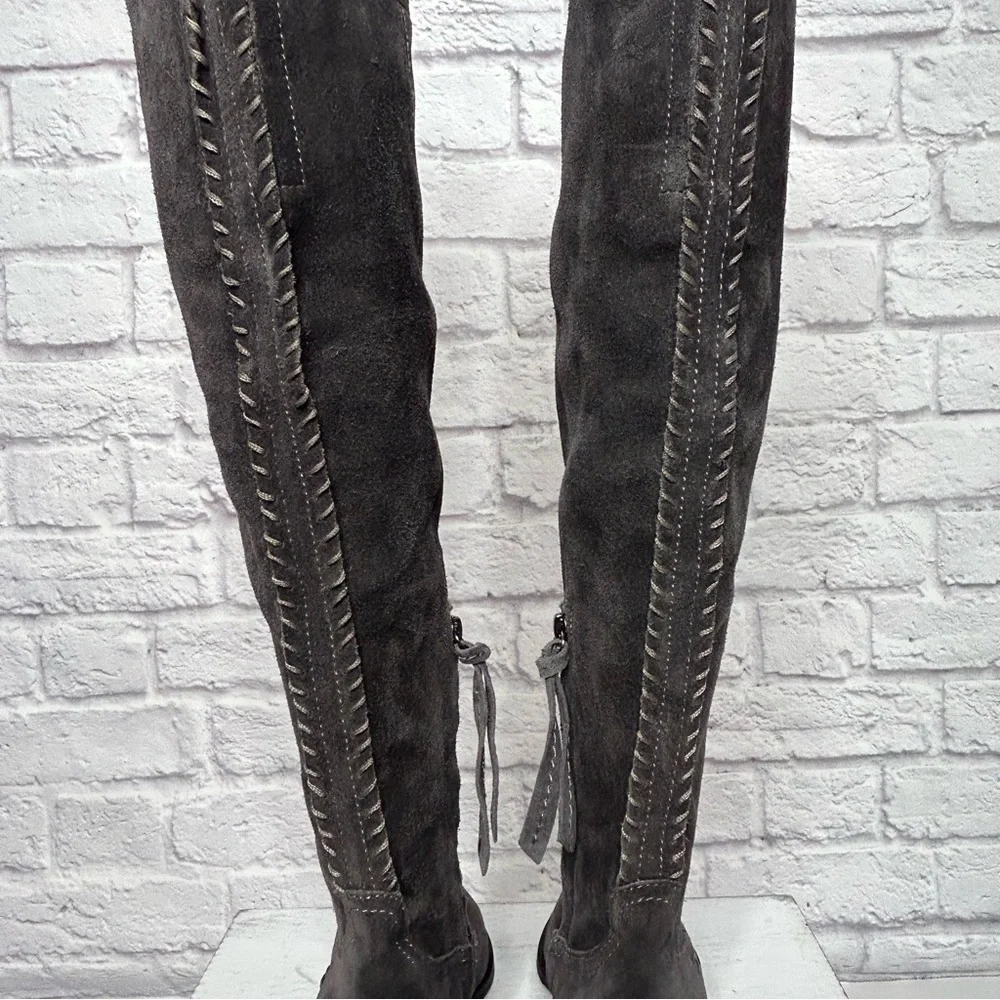 Dolce Vita OTK Gray Suede Stitched Western Over The Knee Boots